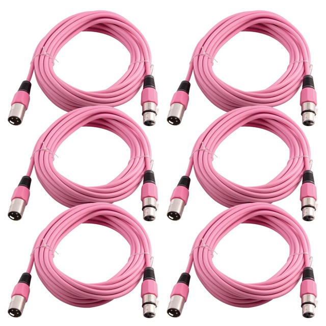 Grindhouse 6 Pack of 25 Foot Pink XLR Microphone Cables 25' XLR Mic