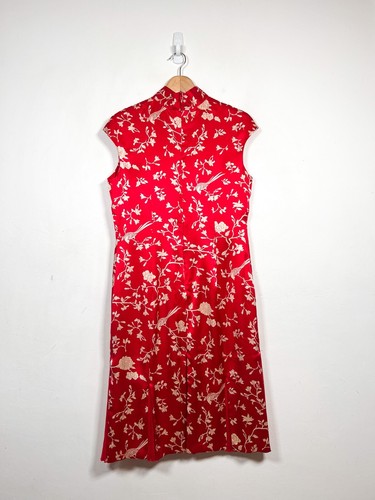 Shanghai Tang Dress Size 14 Red Silk Floral Occasion Evening Mandarin Collar - Picture 2 of 12