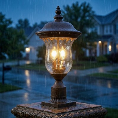 21'' Royal Bronze Outdoor Post Light Waterproof Patio Fixture w Pier Mount Base