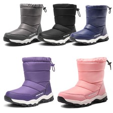 Kids Girls Boys Snow Boots Cozy Faux Fur Lined Waterproof Winter Warm Ski Boots