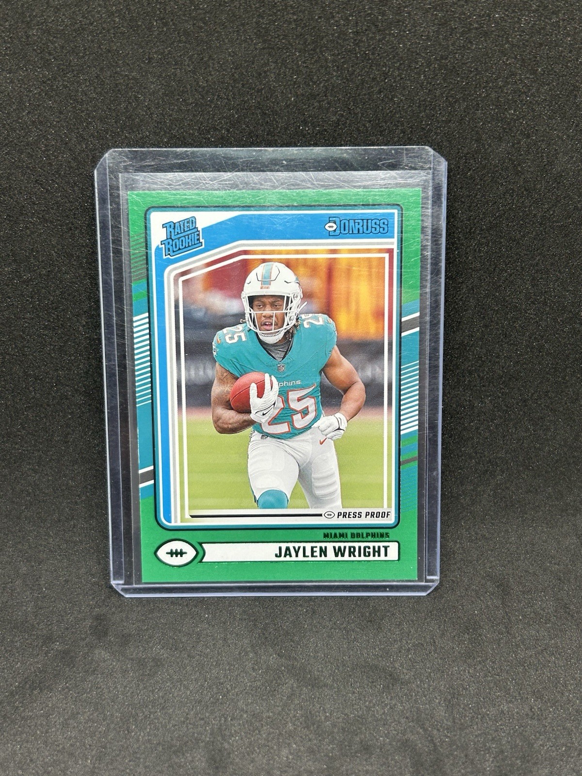 JAYLEN WRIGHT PANINI 2024 DONRUSS GREEN PRESS PROOF #344 DOLPHINS RATED ROOKIE