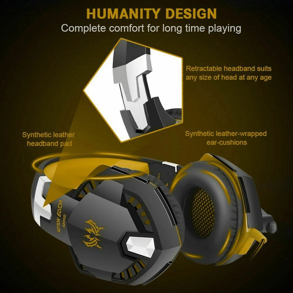 3.5mm Pro Gaming Headset Mic Headphones Stereo Bass Surround For PC PS4 Xbox One - Image 3 of 4