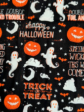 29" x 42"W Ghosts Pumpkins Happy Halloween Words Cotton Fabric Quilting Crafts