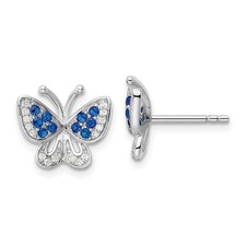 Sterling Silver Blue White Cubic Zirconia Butterfly Post Stud Earrings 2.07gm