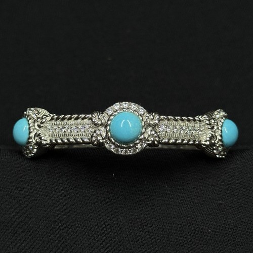 Estate Judith Ripka Sterling Silver Cuff Bracelet Turquoise CZ