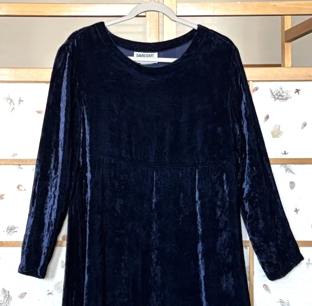 Vtg David Dart Velvet Dress Womens M Sapphire Blue Maxi Empire A-line Whimsigoth - Image 3 of 4