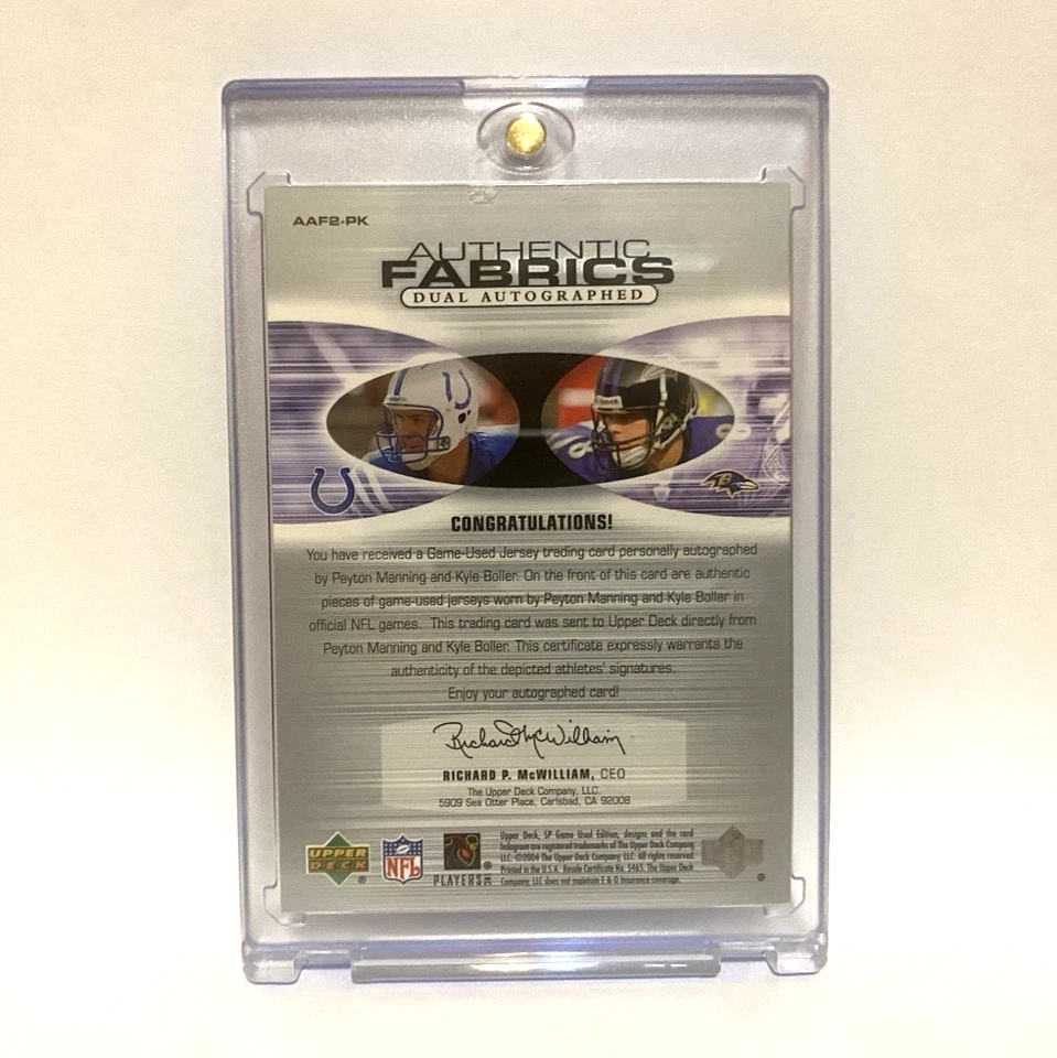 2004 SP Game Used Authentic Fabrics Peyton Manning Boller Dual Auto #50/50 - Image 2 of 4