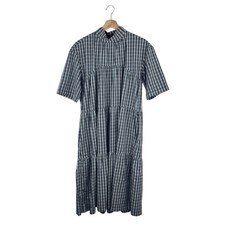 Everlane Tiered Mock Neck Dress S Plaid Cotton Easy Casual