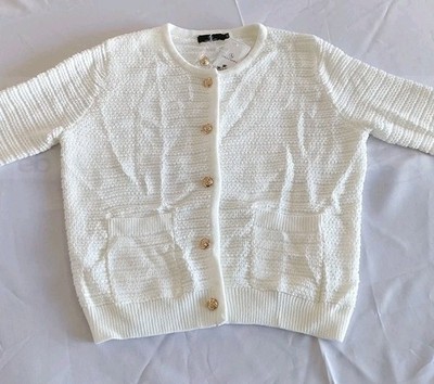 LILLUSORY XS White Knit Button Cardigan Sweater Oversized Buttons 