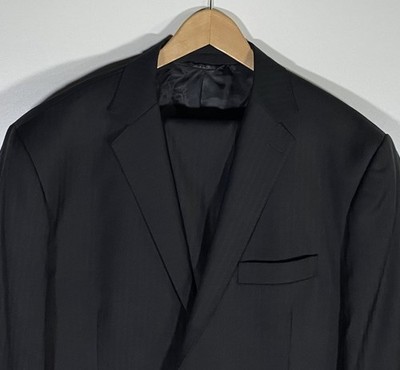 Loro Piana 48R 48S 60R Italy Jet Black Herringbone 2pc Suit Jacket Pants 4Season
