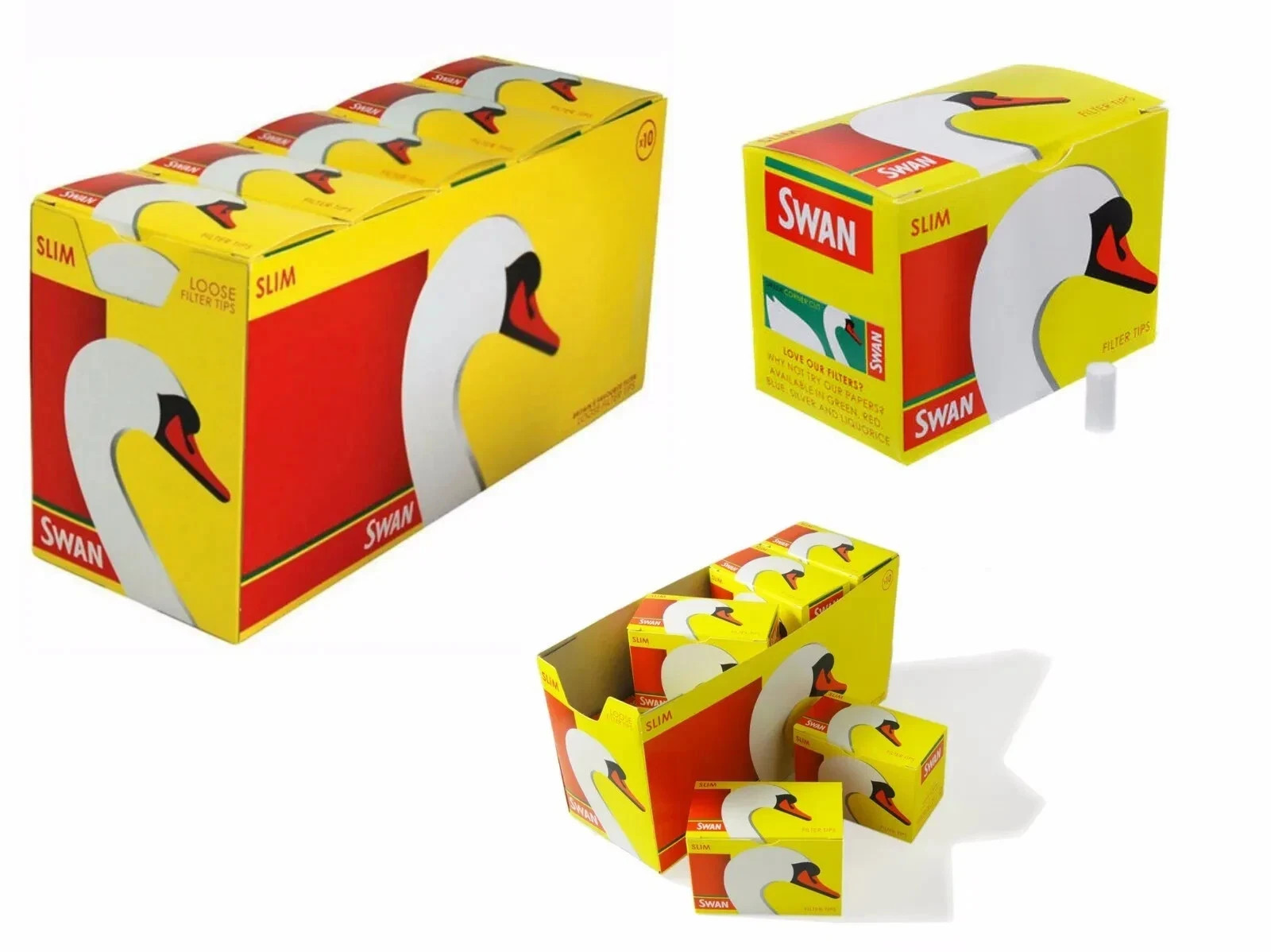 20 PACKS x 165 SWAN SLIM LINE FILTER TIPS Slimline - Total 3300 Filter Tips
