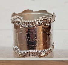 ANTIQUE SILVERPLATE NAPKIN RING - MONOGRAMMED MABEL