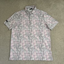Sunday Swagger Polo Shirt Mens Sz Large Pink White Geometric AOP Performance