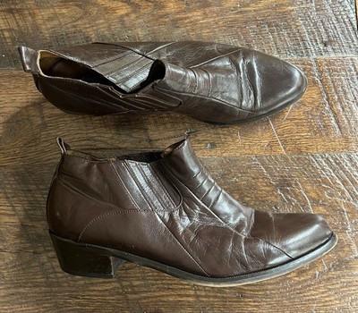 Vintage Stacy Adams Brown Leather Slip On Western Boots Booties Womens 10.5M