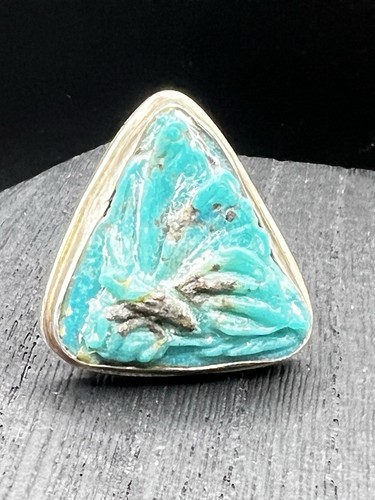Sterling Silver Carved Turquoise Butterfly Ring Size 6.75 - Picture 5 of 9