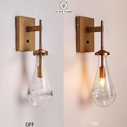 Raindrop Wall Sconces Glass Wall Sconce with On Off Switch, Brushed Brass - Picture 5 of 8