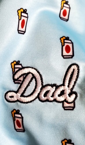 Barstool Sports Golf Polo Shirt M Blue Beer Father's Day Print Dad &Logo Embroid - Picture 8 of 10