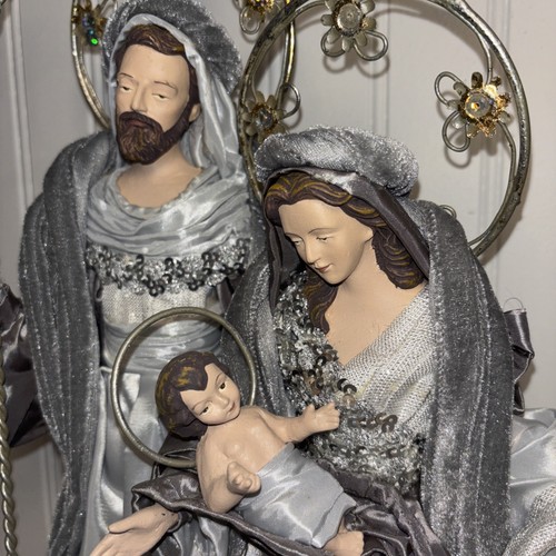 Stoffmaché 15 Zoll Heilige Familie Krippe, Josef Maria Jesuskind, Silber - Bild 3 von 8