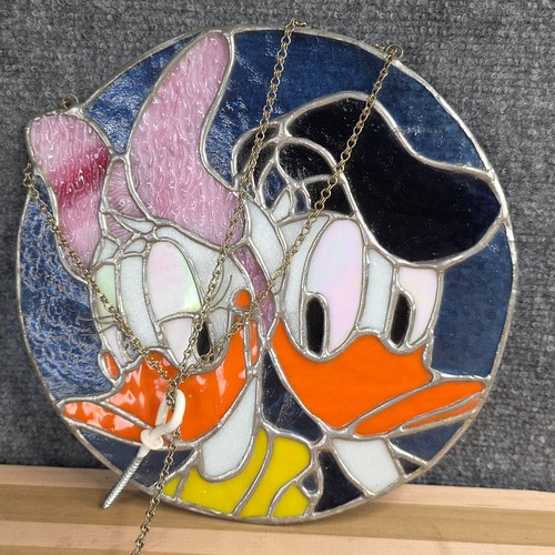 Prendisole in vetro colorato fatto a mano USA DISNEY DAISY & DONALD DUCK 10"X10" - Foto 5 di 7