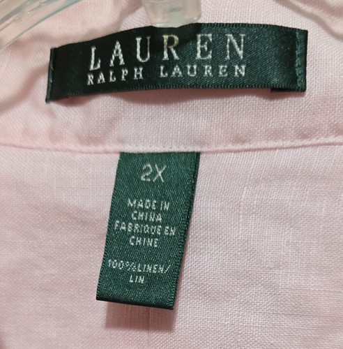 Ralph Lauren 2X Womens Shirt Blouse Linen Pink Button Up Pockets Roll Tab Sleeve - Picture 5 of 5