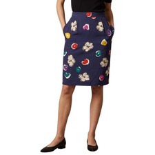 UNGARO Parall le Paris Pencil Skirt Vintage Size 12 Navy Floral Ribbed 550