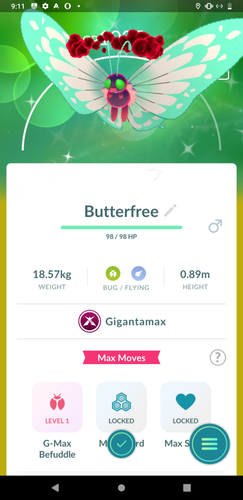 Pokémon Go Shiny Gigantamax Butterfree PTC mit 80k Staub