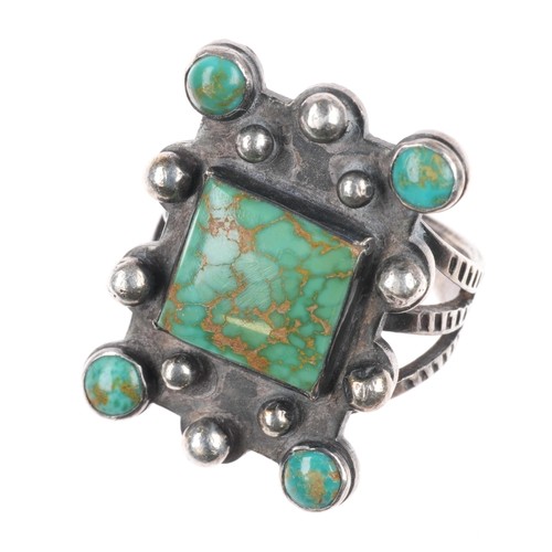 anello occhio di serpente argento sterling Navajo turchese King's Manassa tg6,75 c1940's