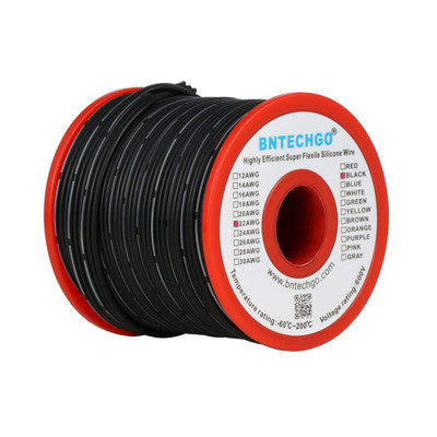 22 Gauge Silicone Ribbon Cable Flexible 3P Black 50 ft Flat Cable 22 AWG Stra...