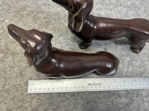 Vintage Maitland Smith Pair of Bronze Dachshund Dog Figurines Heavy Metal - Foto 4 di 10