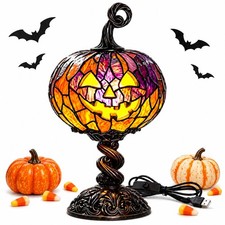 New Halloween Pumpkin Table Lamp - Gothic Resin Pumpkin Glow Lamp, USB Powere...