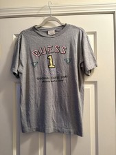 Vintage Paper Tag 1980s Guess Gray Pink T Shirt Original Guess Shirt 1 Size Lrg