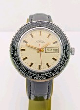 Vintage Soviet men's watch RAKETA Cities 2628 World time USSR Men Leather Beige