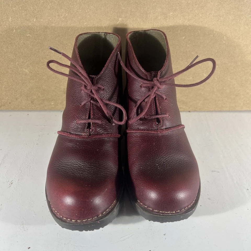El Naturalista Maroon Burgundy Purple Leather Ankle Boots Lace Up UK Size 5 - Image 2 of 4