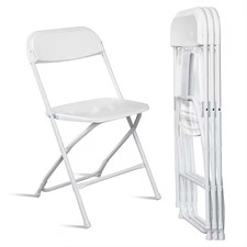 White Steel Frame Plastic Seat Folding Chairs Set of 4