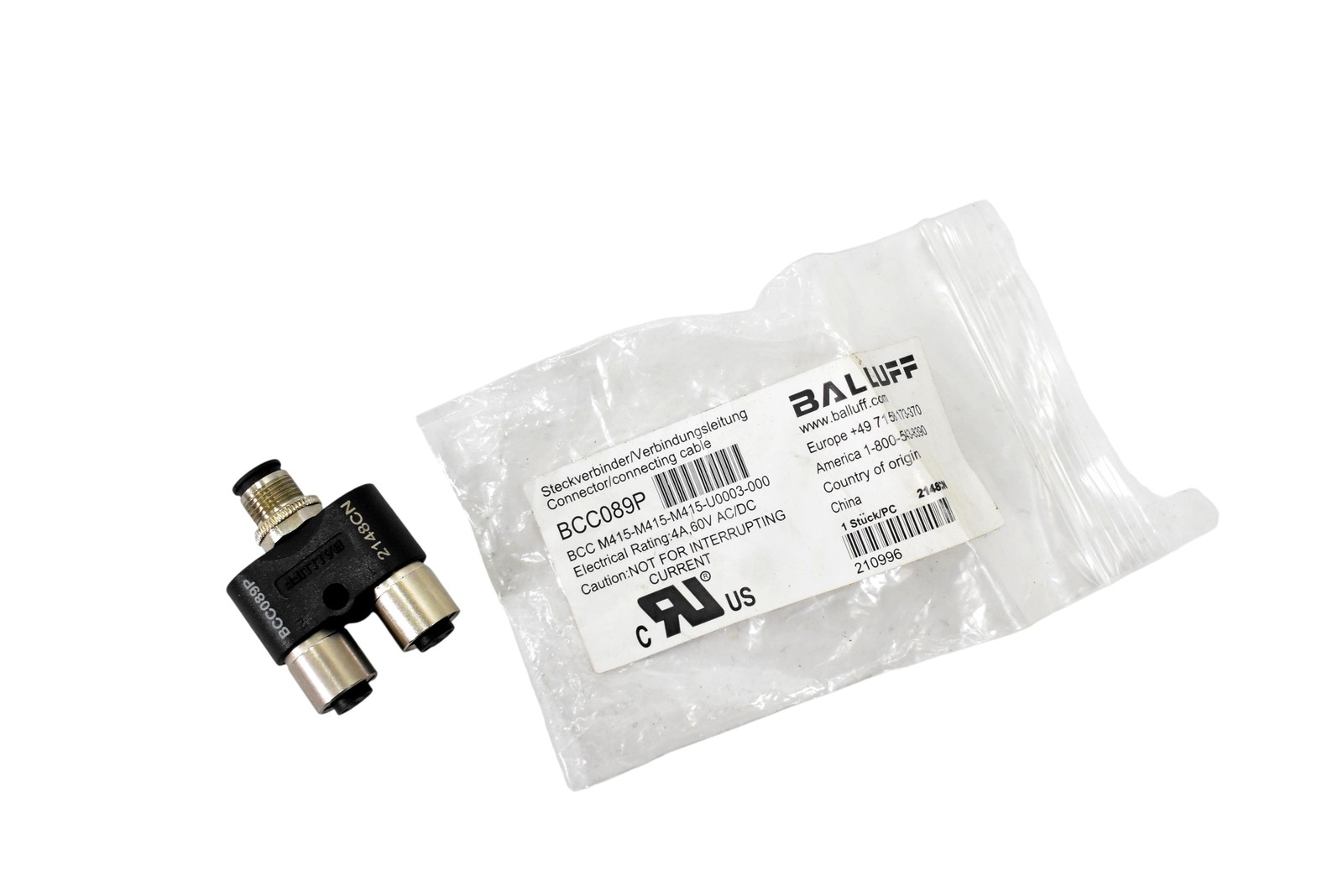 Balluff BCC089P M12 Y-Splitter Connector M415 4A 60V AC/DC New