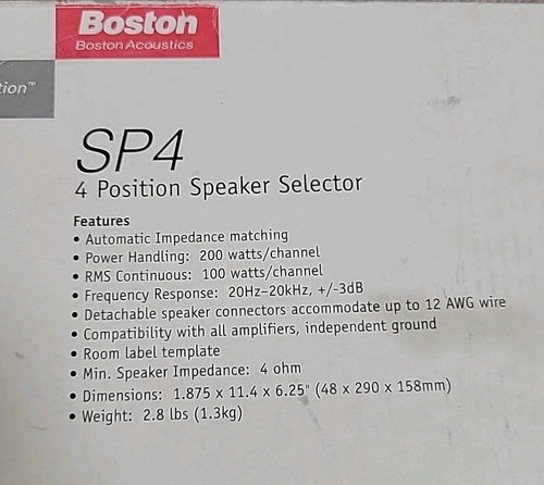 Boston Acoustic SP4 Speaker Selector Black 4 Channel - NEW IN OPEN BOX - Picture 2 of 5