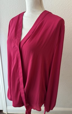 Soho New York Company Womens Hot Pink V-Neck Tie-Up Long Sleeve Top Sz XL NEW
