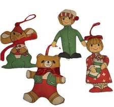 Vintage Stuffed Fabric Christmas Ornaments Lot 4 Cut & Sew 70s Soft Tree Decor