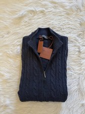 Loro Piana New 100 Baby Cashmere Bomber Jacket Full Zip Sweater Cable Blue 54
