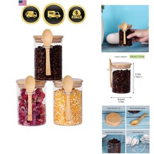 Glass Storage Jars with Bamboo Lid and Spoon 3 Pack 16 OZ Food Containers