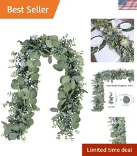 5.9' Faux Silver Dollar Eucalyptus Garland - Elegant Wedding Decor in Grey Green