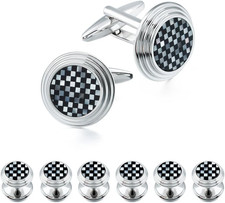 Cufflinks and Tuxedo Studs Set with Gift Box, Silver and Gold Tone Cuff Links fo
