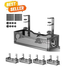 4 Pack Under Desk Cable Management Box Black, 53.6" Wire Organizers No Drill,...