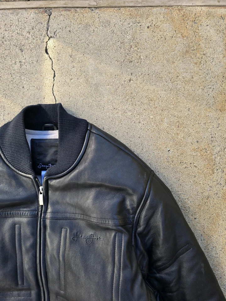 Bonita chaqueta de bombardero de cuero vintage de Sean John para hombre talla M Y2k Foto 4 de 4