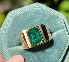 14k Yellow Gold Raw Emerald Crystal Modernist Stud Earrings — listing 4