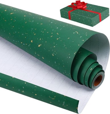 Fentar Grün Geschenkpapier Weihnachten, 43 cm x 10 m Goldfolie Kraftpapier