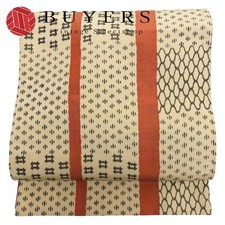 Japanese Obi FUKURO OBI Kasuri Pure Silk Excluding Gold Silver Threads Beige