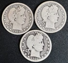 Barber Quarter Lot 1909-D 1915-D 1916-D 90% Silver Full Dates
