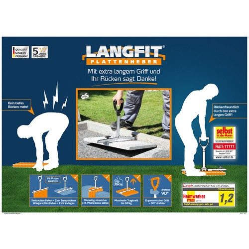 LANGFIT® Plattenheber mit extra langem Griff 30-50cm Plattenzange Plattengreifer - Photo 8/8