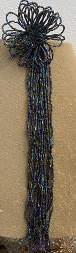 8 Vintage Flower Beaded Tassel Ornaments 12” L Iridescent Imperfect Horchow - Picture 7 of 24